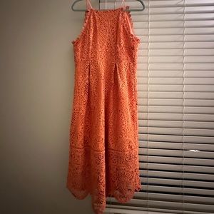 Beautiful coral lace dress.